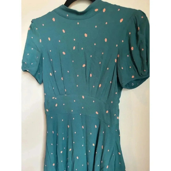 Free People Green Polka Dot Abbie Tie Neck Reversible Dress, Size 4 - Picture 4 of 9
